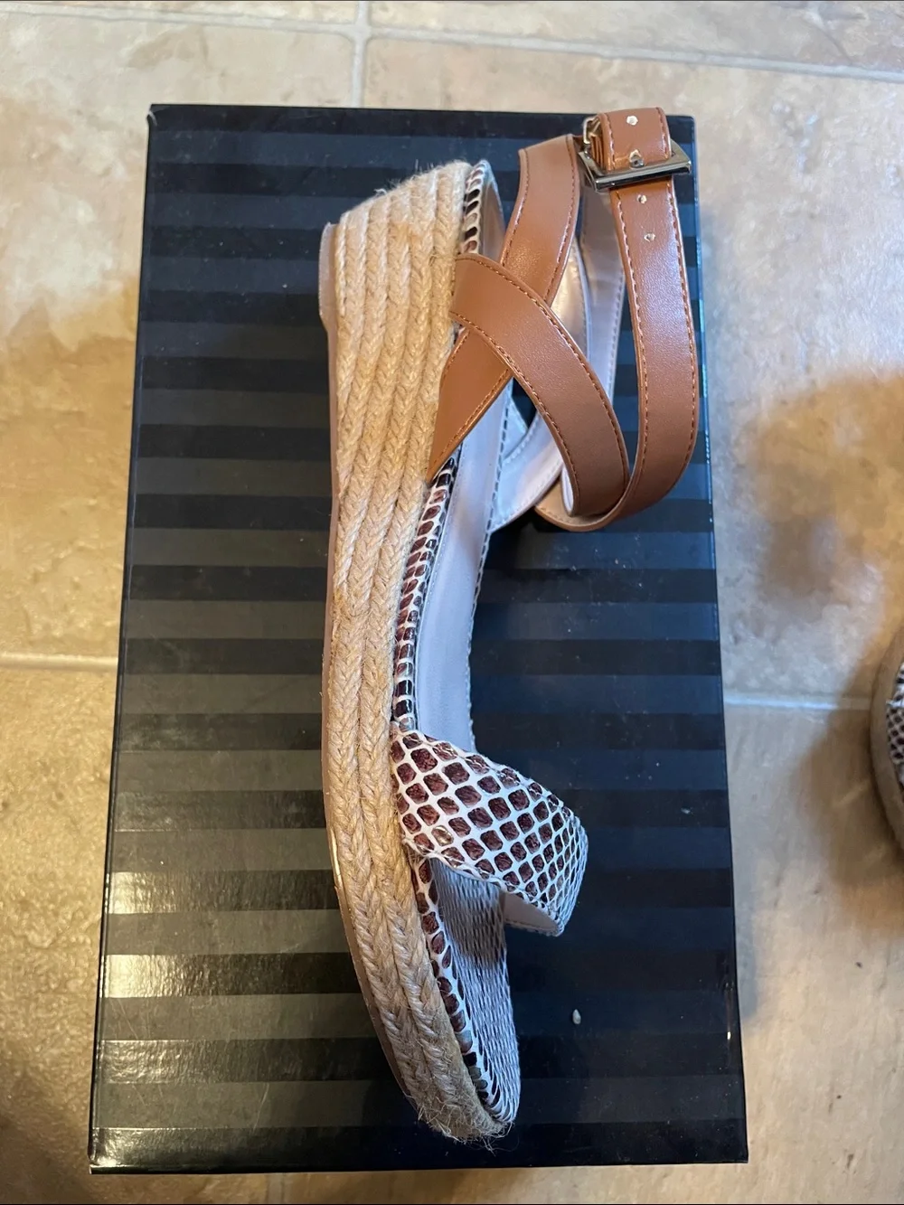Victoria's Secret Brown and Cream Snake-Print Ankle Strap Sandals